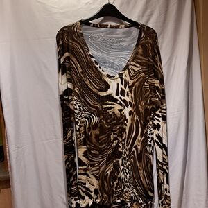 Brown Animal Print V-Neck Women's Top